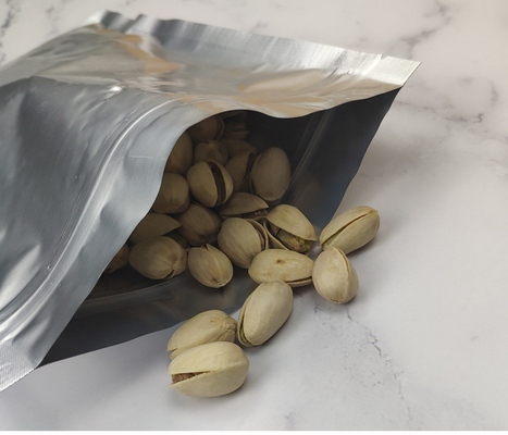 Ασημένιο φύλλο αλουμινίου Food Save Mylar Μεταλλικές επανασφραγιζόμενες θήκες με φερμουάρ με φερμουάρ
